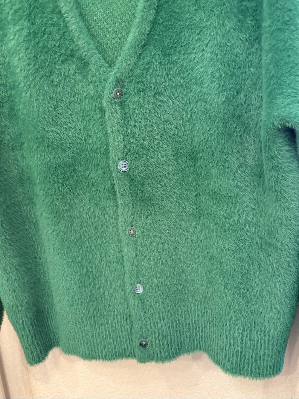 STUSSY Men Green Shaggy Fuzzy Mohair Style Button Cardigan Sweater Size Medium - Picture 3 of 8